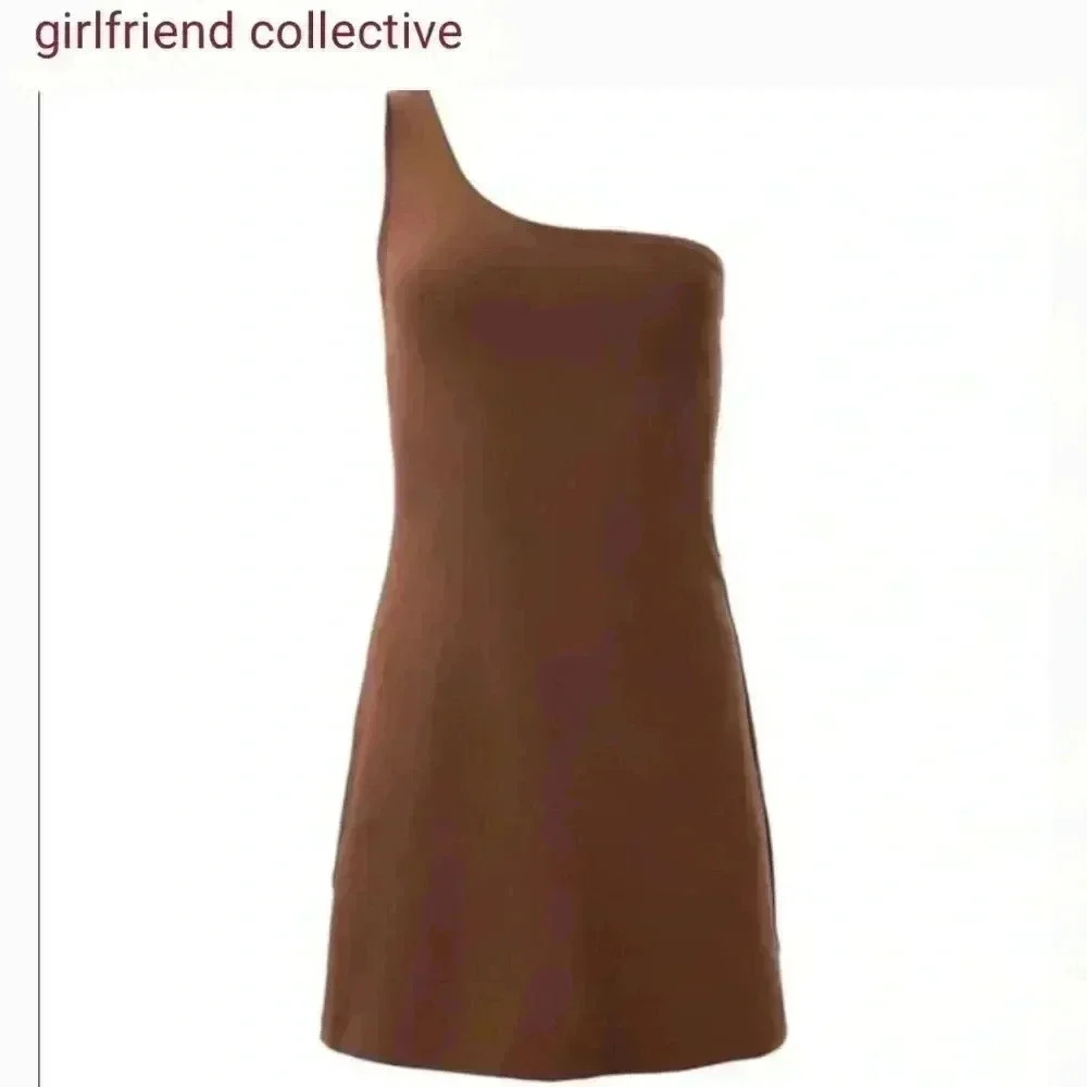 Girlfriend collection brown earth Bianca One Shoulder Dress extra small